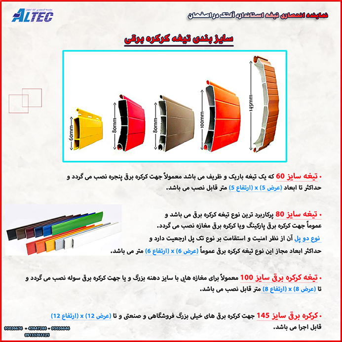 سایزبندی تیغه کرکره برقی
